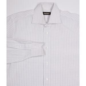 Paul Stuart White Checkered Cotton Slim Fit Dress Shirt (39) 15.5-32